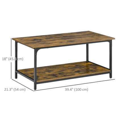 Industrial Coffee Table with Storage Shelf, 2-Tier, Rustic Brown Coffee Tables at Gallery Canada