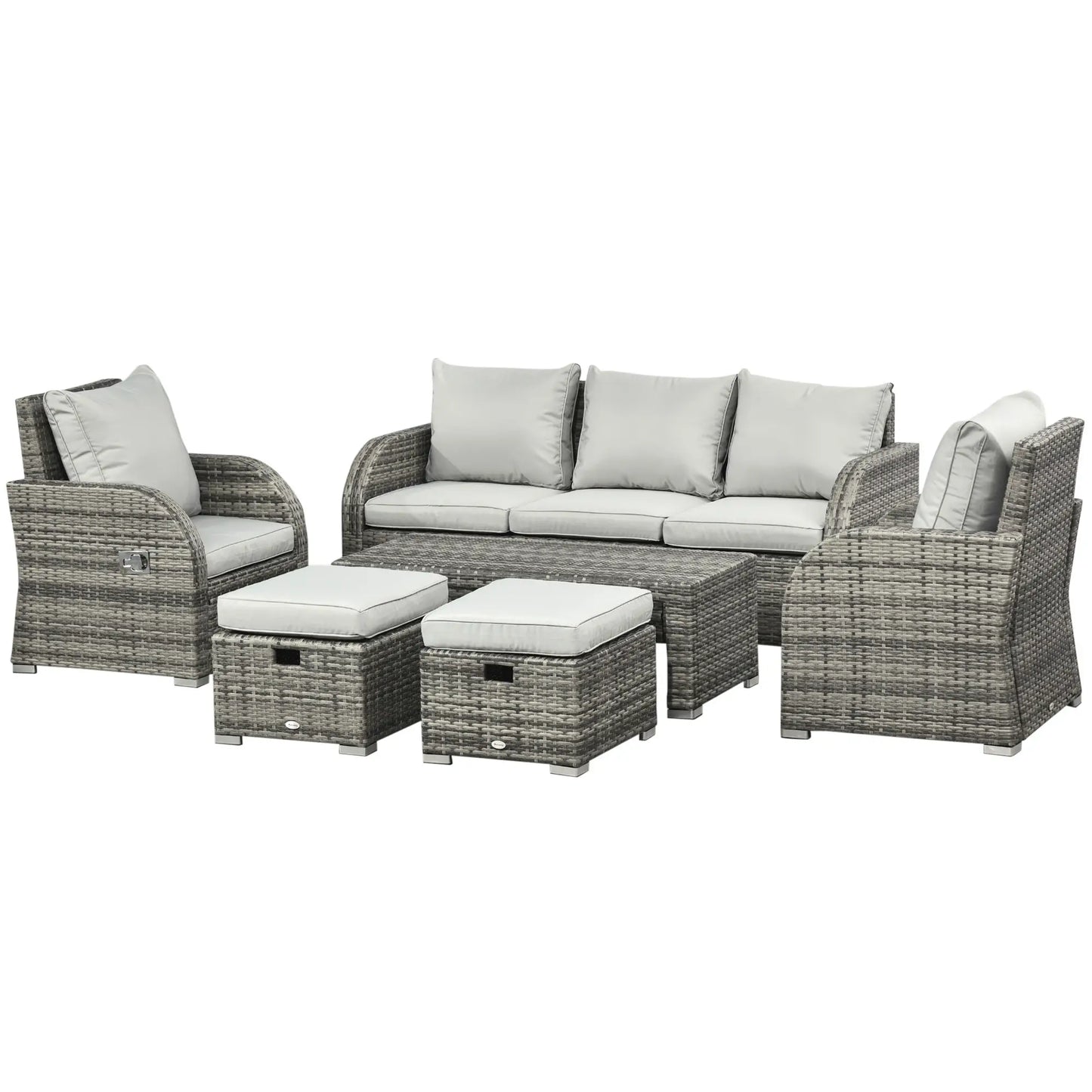 6-Piece Patio Furniture Set, Wicker Sectional Sofa, 3-Seat, 2 Recliners, 2 Footstools, Table, Light Grey Patio Furniture Sets at Gallery Canada