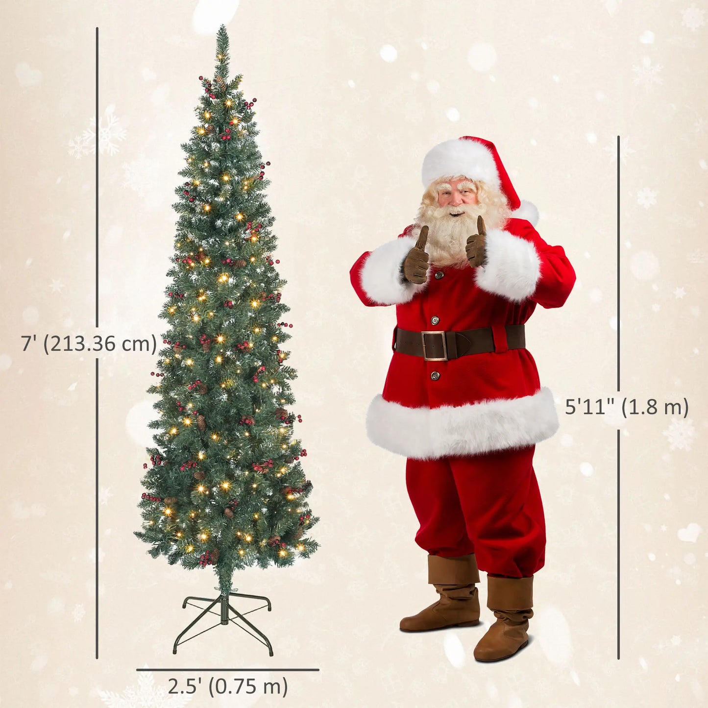 7 ft Pencil Prelit Christmas Tree, LED Light, 8 Modes, Silver Glitter Pre Lit Christmas Trees at Gallery Canada
