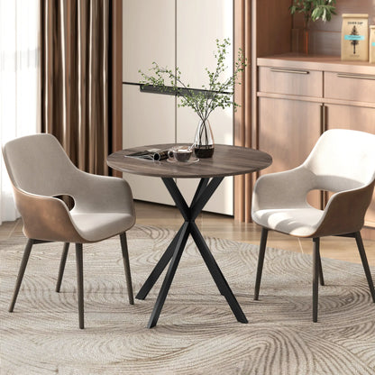 31.5" Industrial Round Dining Table, Distressed Dark Brown, Dark Brown Dining Tables at Gallery Canada