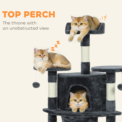 62" Cat Tree, Scratching Post, 2 Condos, Hammock, Perches, Dark Grey Multi-Level Cat Towers at Gallery Canada