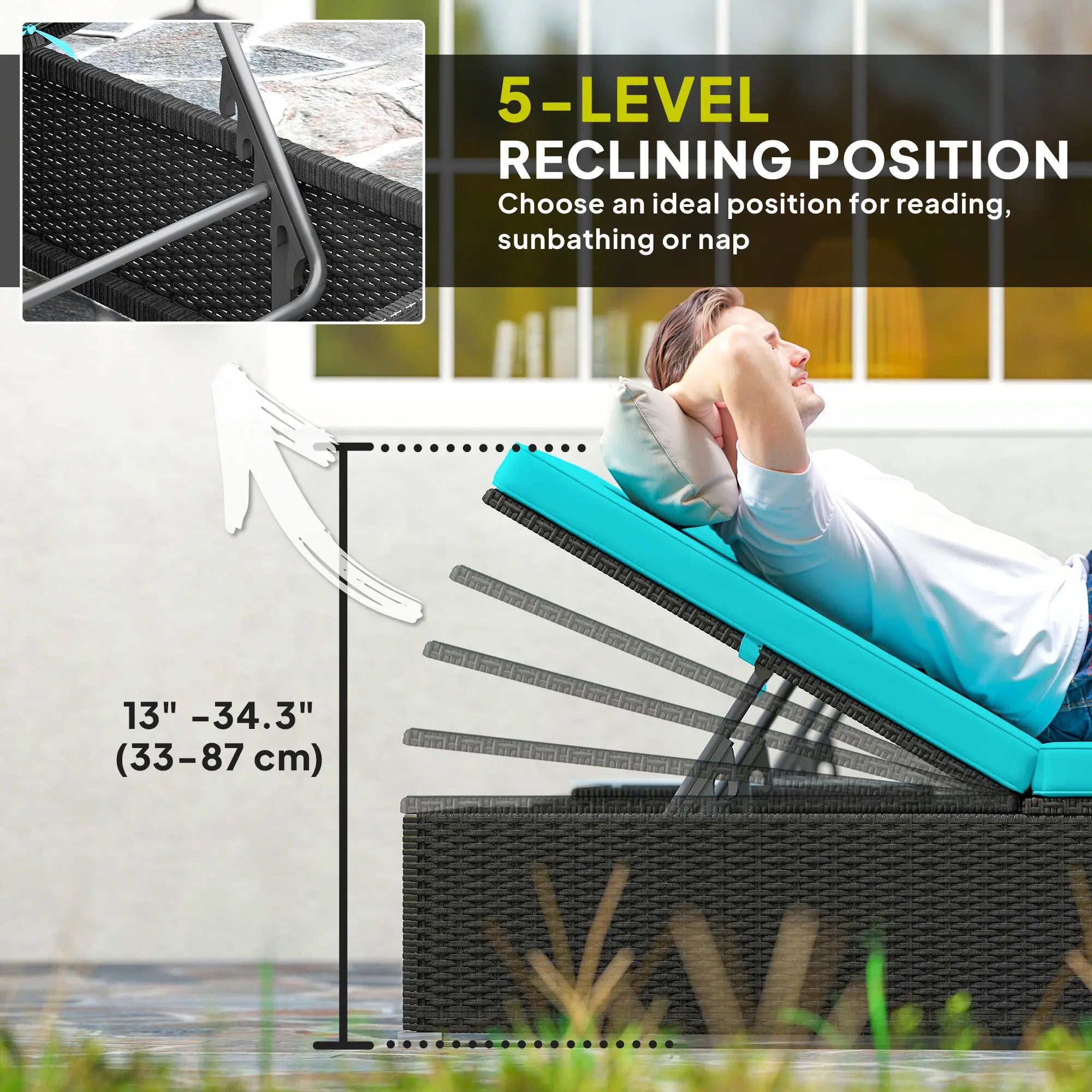 3pc Rattan Lounge Chair Set with Side Table Outdoor Patio Synthetic Rattan Wicker Sun Bed Set with Cushion Chaise Loungers at Gallery Canada