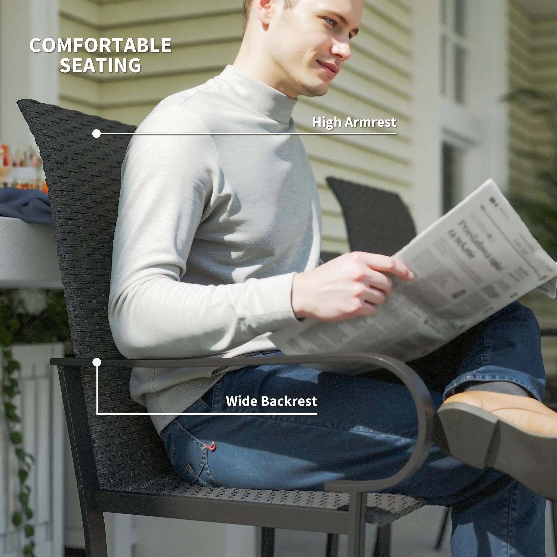 2 PE Rattan Patio Dining Chairs, Steel Frame, Garden, Backyard, Black Patio Chairs at Gallery Canada