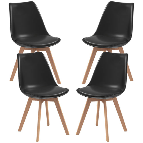Modern Dining Table Chairs Set of 4, Rubber Wood Kitchen Table Chairs with PU Leather Cushion for Living Room, Bedroom