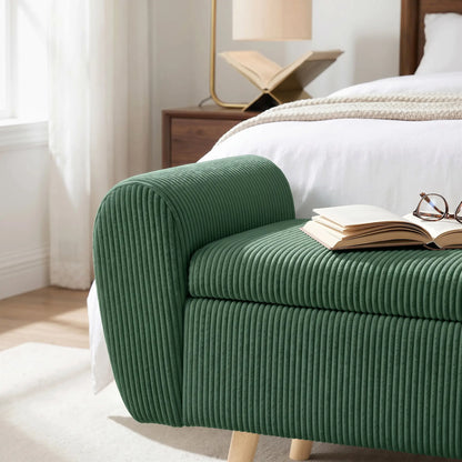 Ottomane de rangement, banc de lit en velours côtelé de 59", vert foncé