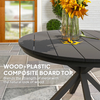 46.5" Round Outdoor Dining Table For 6, Slatted Top, Black Patio Dining Tables at Gallery Canada