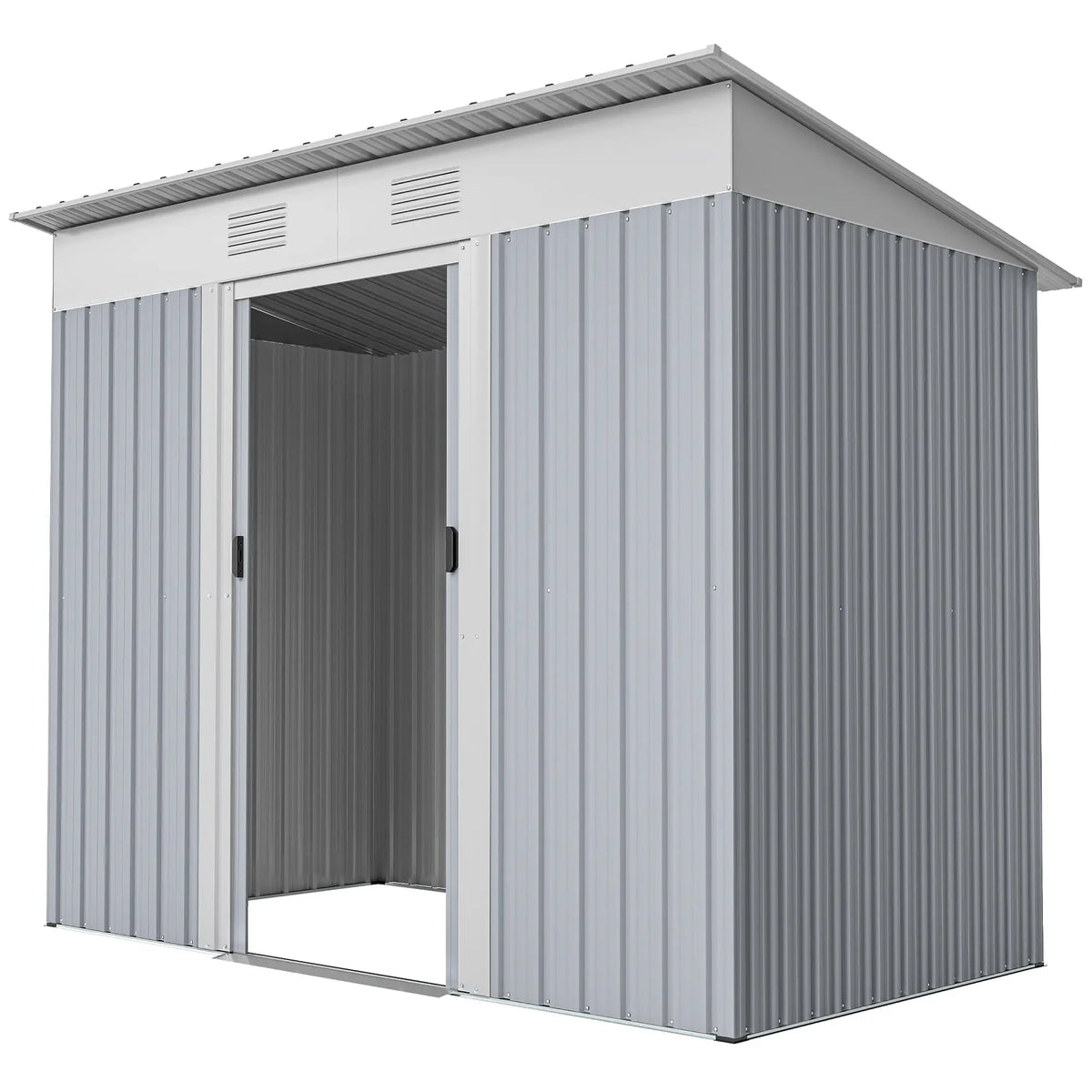 7' x 4' Metal Garden Shed, Lockable Sliding Doors, Vents, Grey Sheds Grey at Gallery Canada