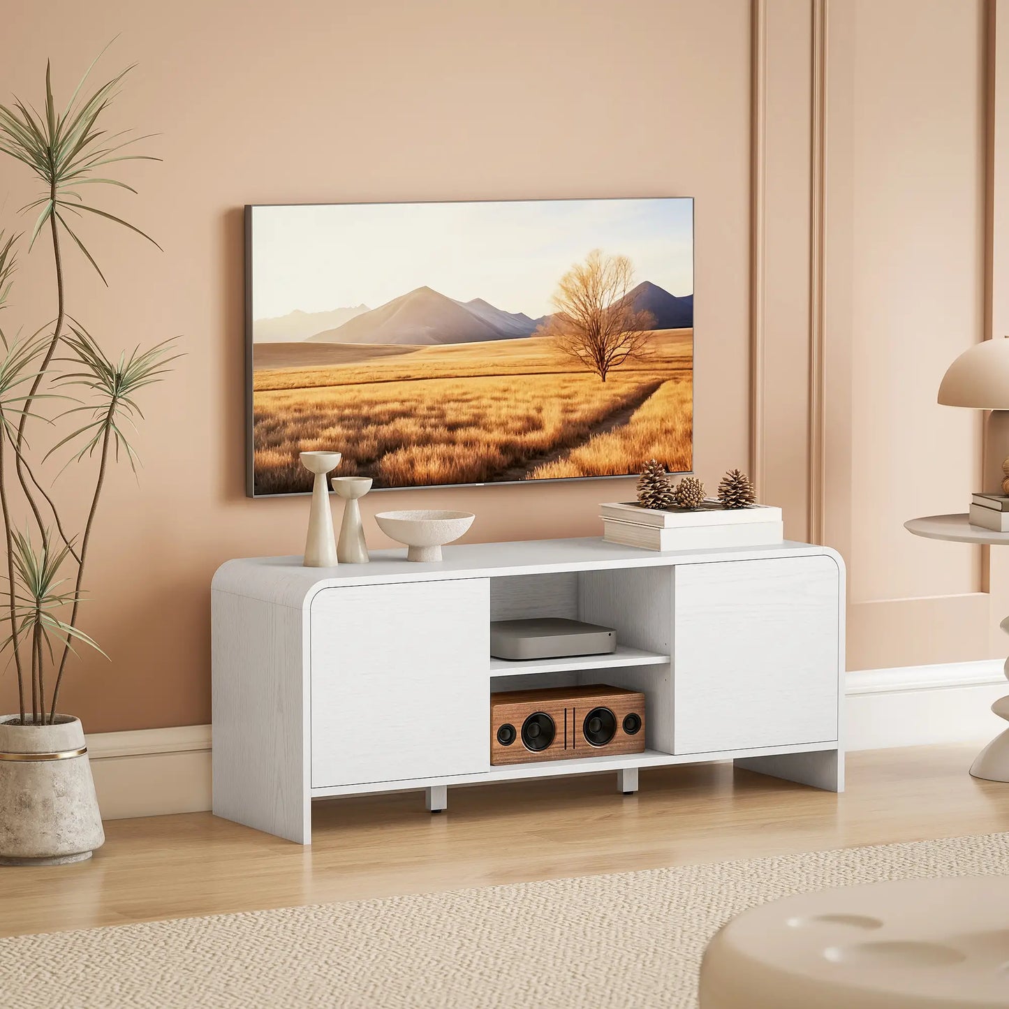 TV Stand For 55 Inch, 2 Cabinets And 2 Shelves, White TV Stands at Gallery Canada