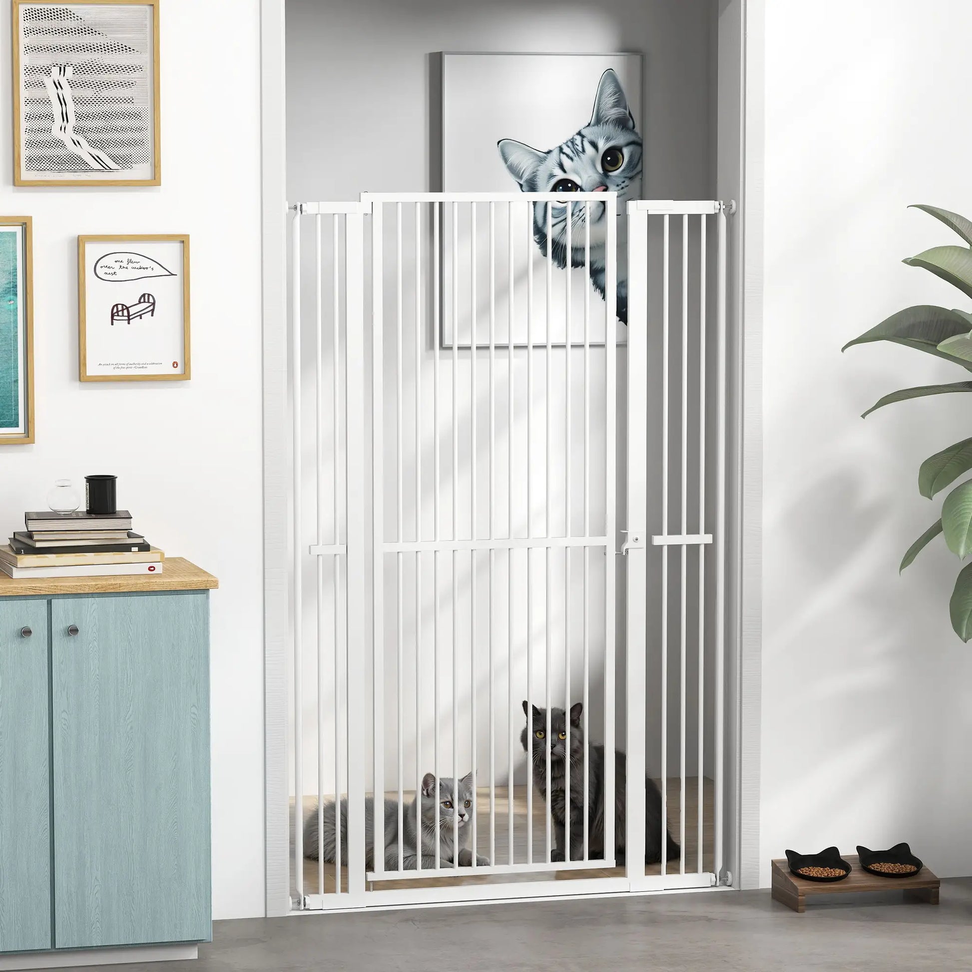 59" Extra Tall Cat Gate, 30"-41" with Extensions, White Pet Gates at Gallery Canada
