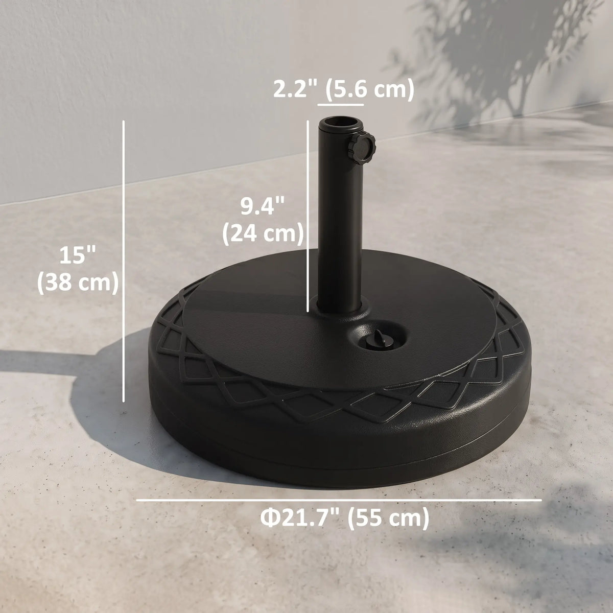 "22" Round Parasol Base, Water Filled, for 1.5"/1.9" Poles, Black Umbrella Bases at Gallery Canada