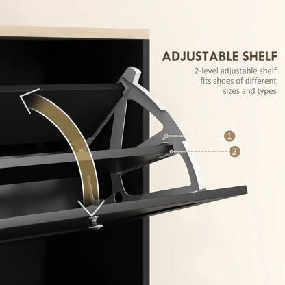 Modern Shoe Storage, 3 Flip Drawers, Adjustable Shelves, 18 Pairs, Black Shoe Storage Cabinets & Racks at Gallery Canada