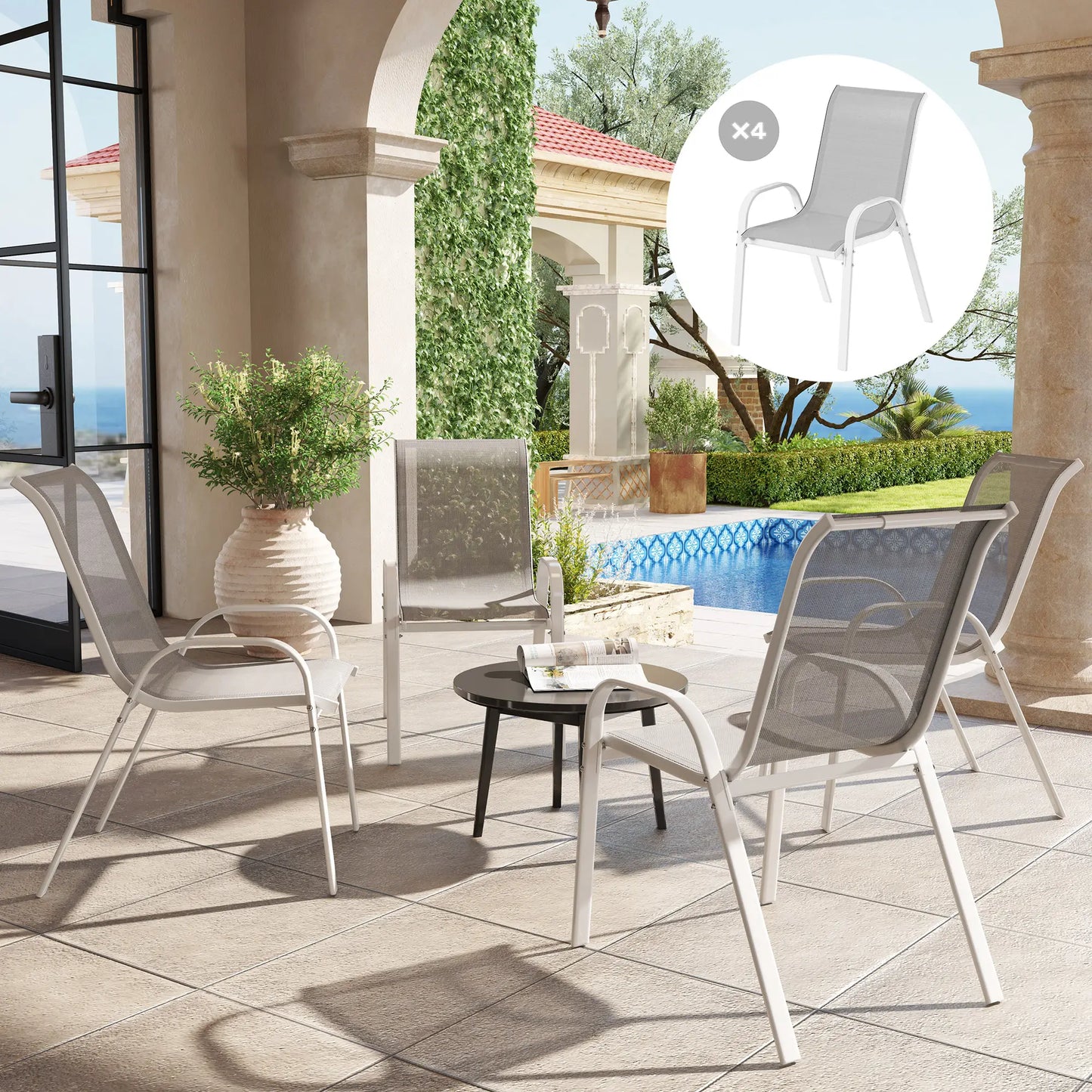 Outdoor Dining Chairs, Stackable With High Back, Breathable Mesh Seat, White Outdoor Dining Sets at Gallery Canada