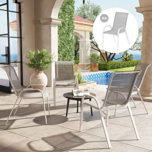 Outdoor Dining Chairs, Stackable With High Back, Breathable Mesh Seat, White