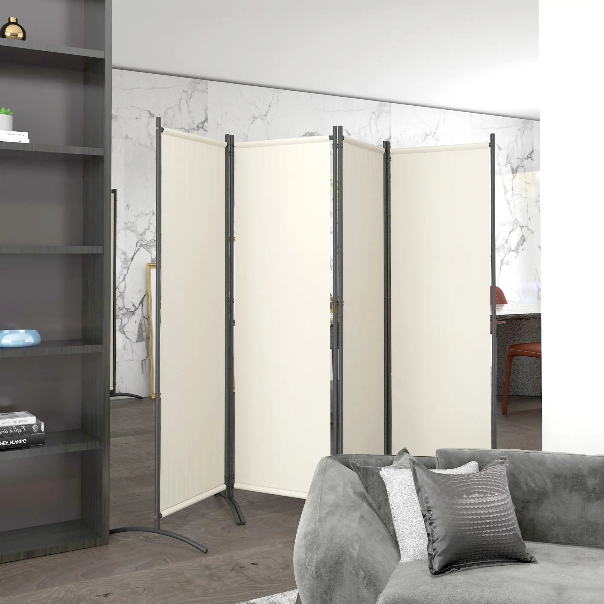 Folding Room Divider, Privacy Screen, 5.6FT Tall, Cream White Side Awnings at Gallery Canada