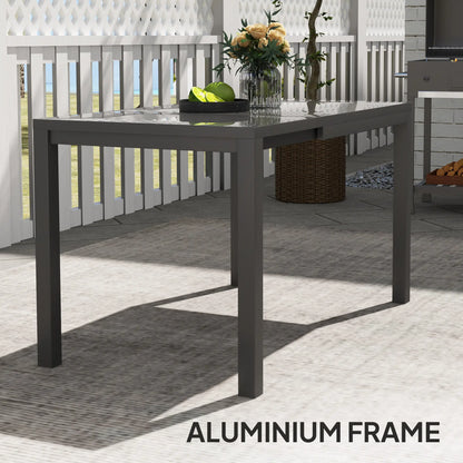 Adjustable Outdoor Dining Table, 33.5"-49.2", Tempered Glass Top, Metal Frame, Dark Grey Patio Dining Tables at Gallery Canada