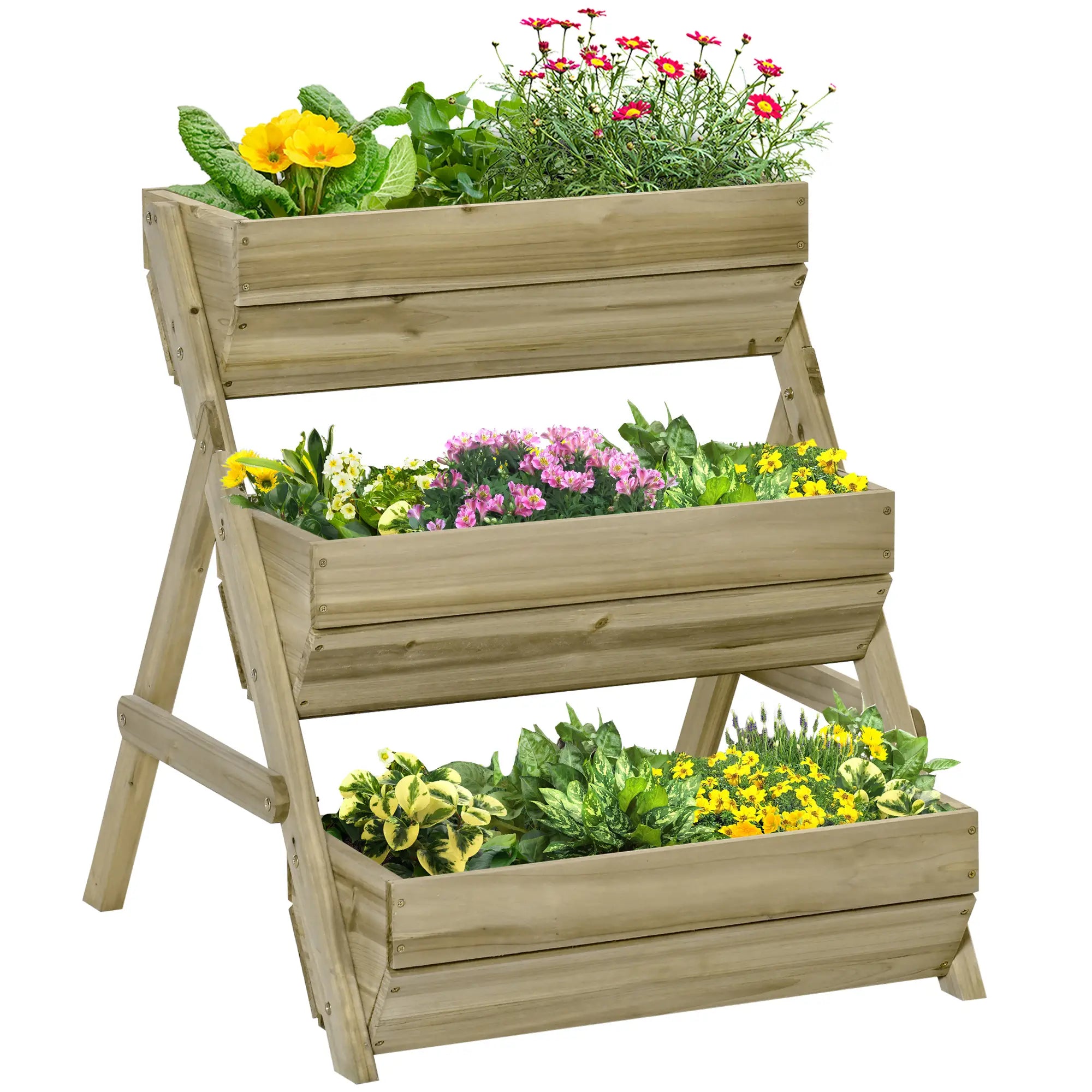 3 Tier Elevated Planter Box, Wooden Raised Garden Bed, 26