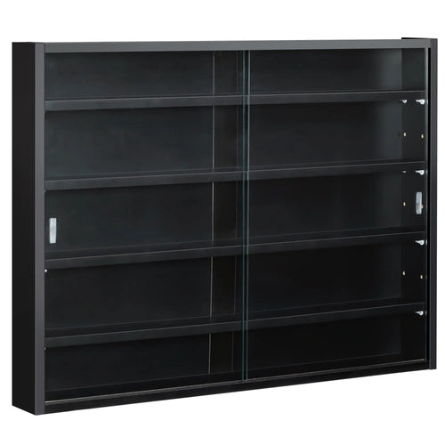 5-Tier Glass Display Cabinet, 2 Doors, 4 Adjustable Shelves, Black