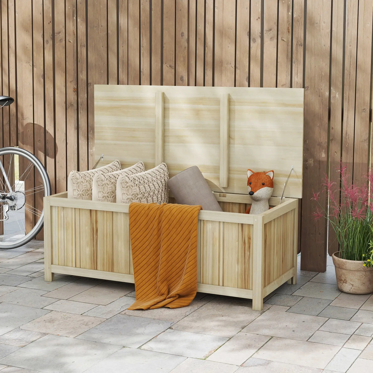 45 Gallon Wooden Storage Box, Patio Deck Box Bench, Natural Patio Storage Boxes at Gallery Canada