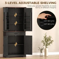 71" Tall Kitchen Cabinet, Farmhouse Pantry with Barn Doors, Drawer, Black