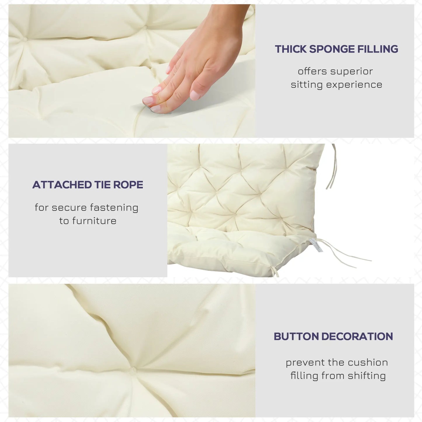 2 Seater Garden Bench Cushion, Outdoor Non-Slip Pad, 52" x 43" x 4", Beige Patio Chair Cushions at Gallery Canada