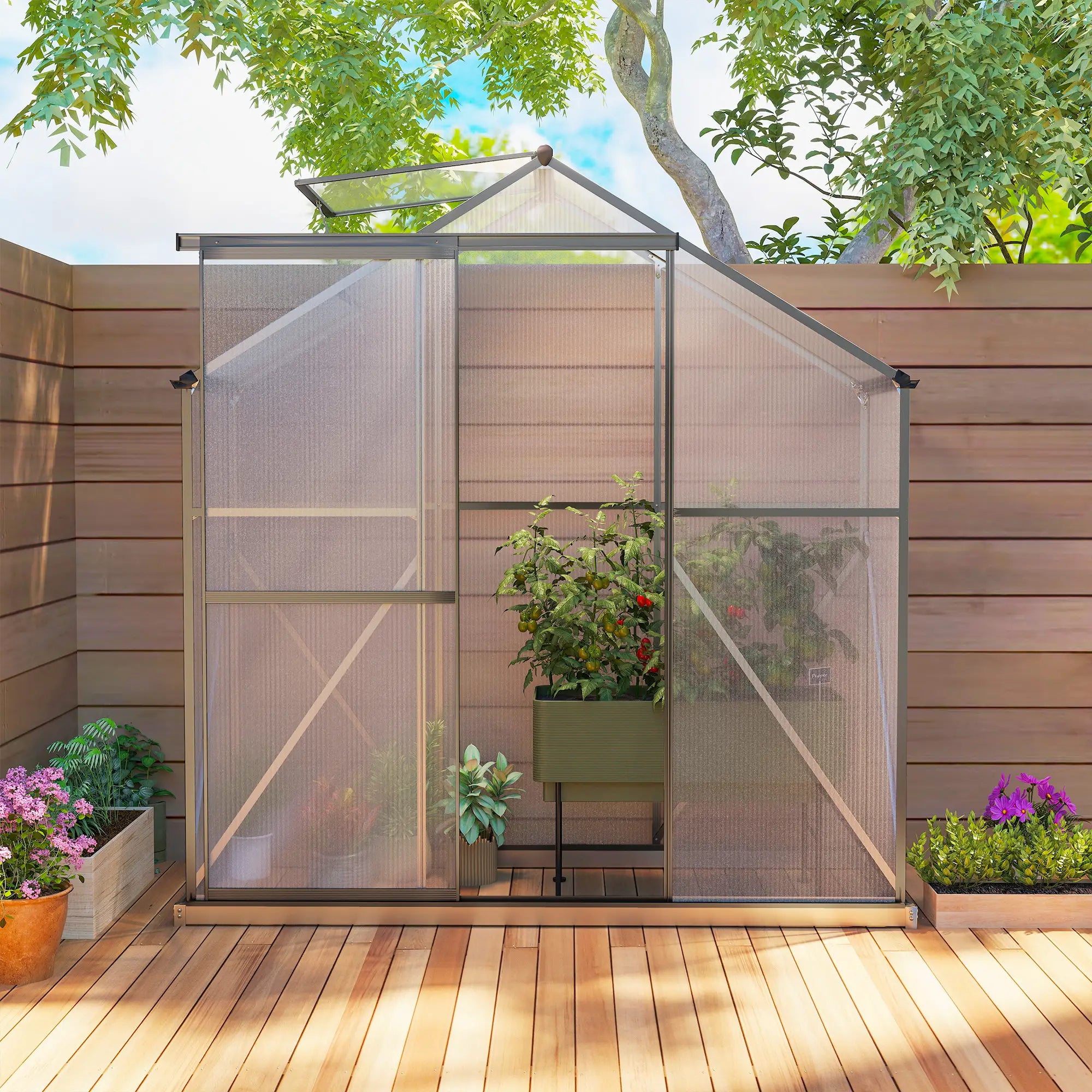 6' X 2.5' Polycarbonate Greenhouse With Sliding Door & Roof Vent, No color found Walk In Greenhouses at Gallery Canada