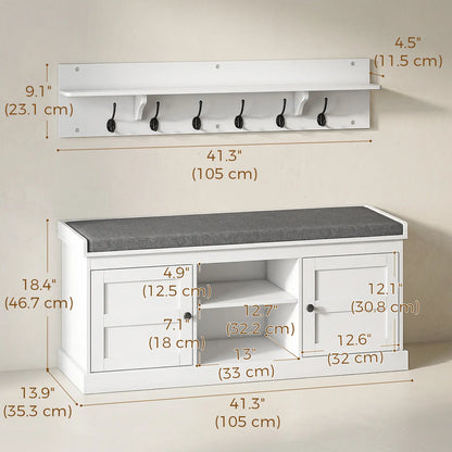 2-in-1 Coat Rack Shoe Bench With 6 Hooks, White Grey Shoe Storage Cabinets & Racks at Gallery Canada