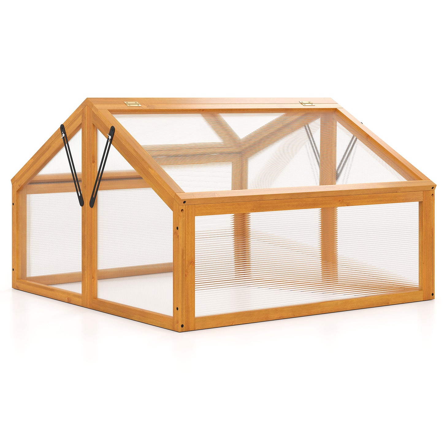 Wood Cold Frame Greenhouse Raised Flower Planter Protection with Transparent Openable Roof, Orange
