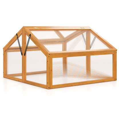 Wood Cold Frame Greenhouse Raised Flower Planter Protection with Transparent Openable Roof, Orange