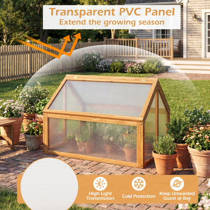 Wood Cold Frame Greenhouse Raised Flower Planter Protection with Transparent Openable Roof, Orange