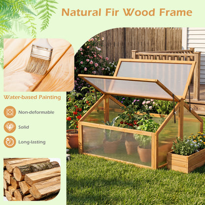 Wood Cold Frame Greenhouse Raised Flower Planter Protection with Transparent Openable Roof, Orange