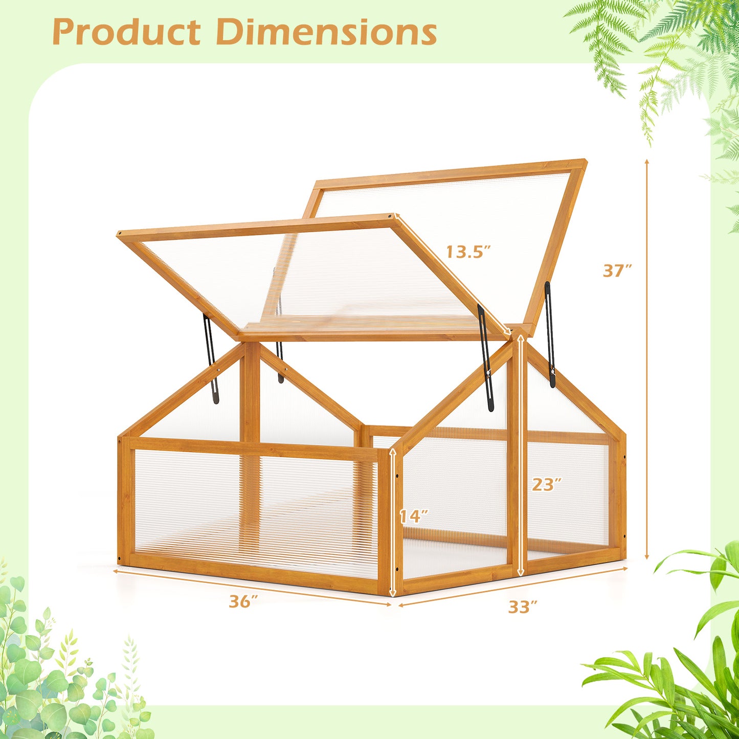 Wood Cold Frame Greenhouse Raised Flower Planter Protection with Transparent Openable Roof, Orange