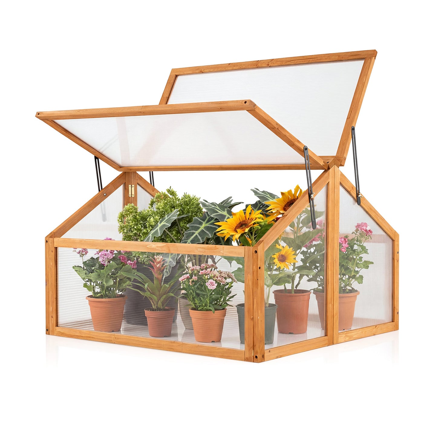 Wood Cold Frame Greenhouse Raised Flower Planter Protection with Transparent Openable Roof, Orange