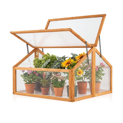 Wood Cold Frame Greenhouse Raised Flower Planter Protection with Transparent Openable Roof, Orange