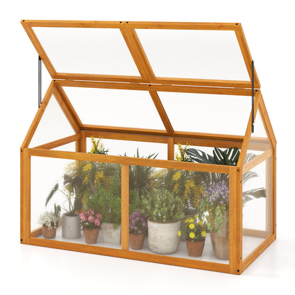 Wood Cold Frame Greenhouse Raised Flower Planter Protection with Adjustable Roof, Orange