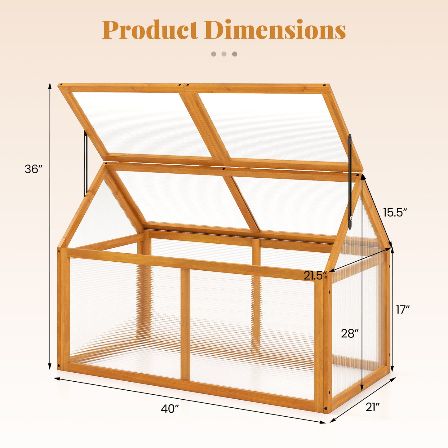 Wood Cold Frame Greenhouse Raised Flower Planter Protection with Adjustable Roof, Orange