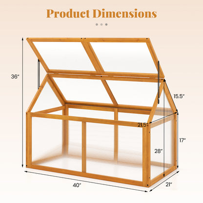 Wood Cold Frame Greenhouse Raised Flower Planter Protection with Adjustable Roof, Orange