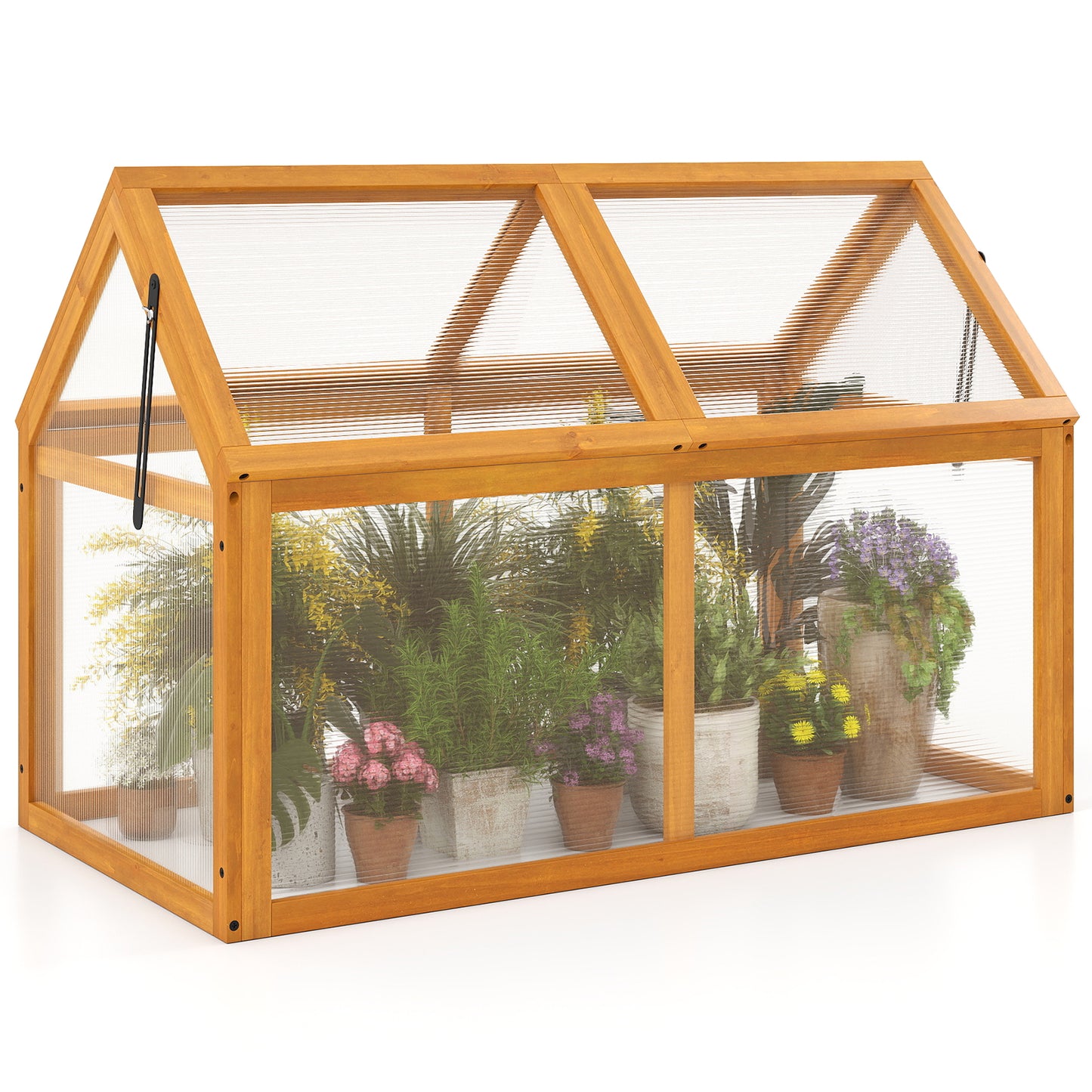 Wood Cold Frame Greenhouse Raised Flower Planter Protection with Adjustable Roof, Orange