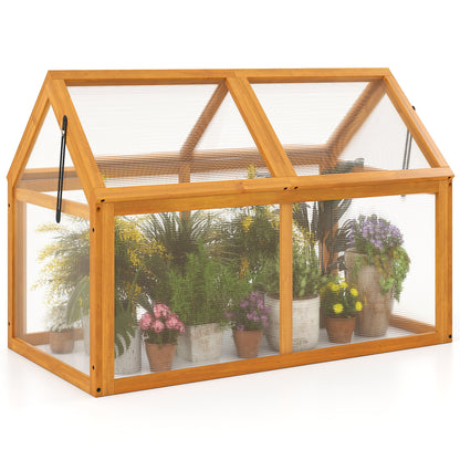 Wood Cold Frame Greenhouse Raised Flower Planter Protection with Adjustable Roof, Orange