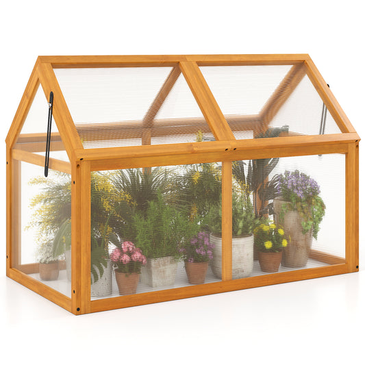 Wood Cold Frame Greenhouse Raised Flower Planter Protection with Adjustable Roof, Orange Greenhouses Orange at Gallery Canada