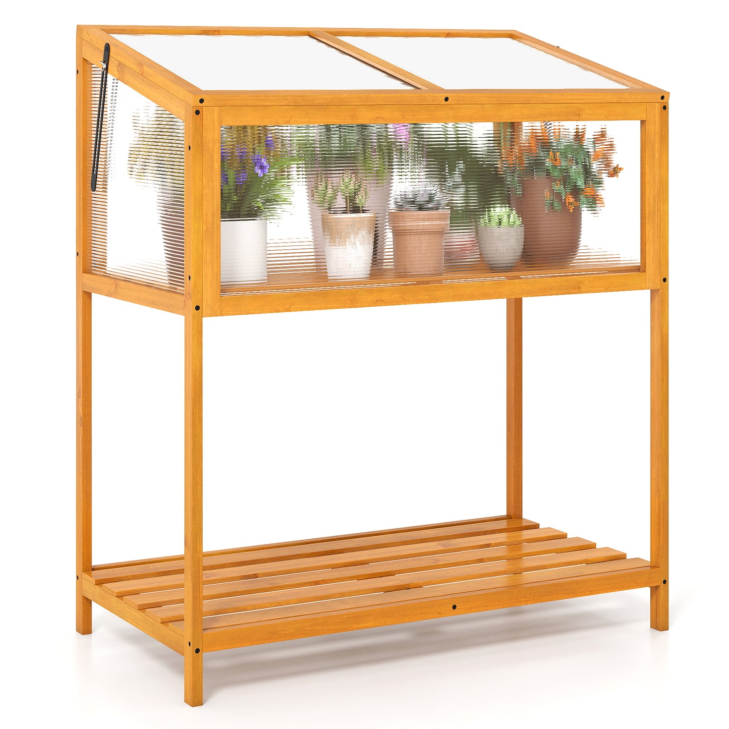 Wood Cold Frame Greenhouse with Transparent Openable Roof and Slatted Storage Shelf, Orange Greenhouses at Gallery Canada
