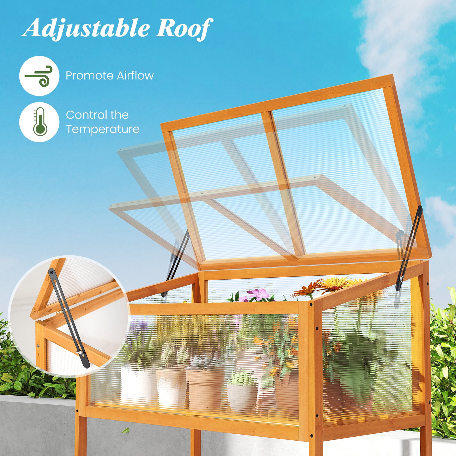 Wood Cold Frame Greenhouse with Transparent Openable Roof and Slatted Storage Shelf, Orange Greenhouses at Gallery Canada