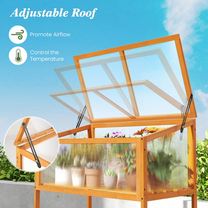 Wood Cold Frame Greenhouse with Transparent Openable Roof and Slatted Storage Shelf, Orange Greenhouses at Gallery Canada