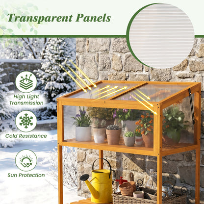 Wood Cold Frame Greenhouse with Transparent Openable Roof and Slatted Storage Shelf, Orange Greenhouses at Gallery Canada