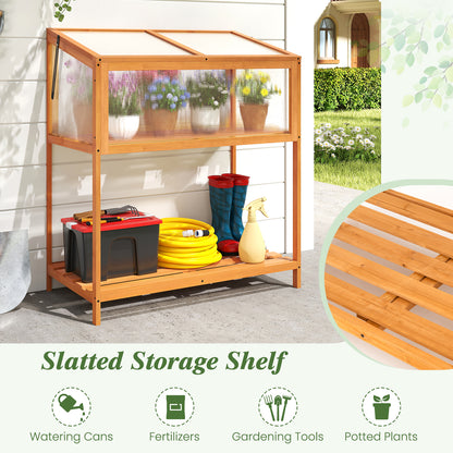 Wood Cold Frame Greenhouse with Transparent Openable Roof and Slatted Storage Shelf, Orange Greenhouses at Gallery Canada