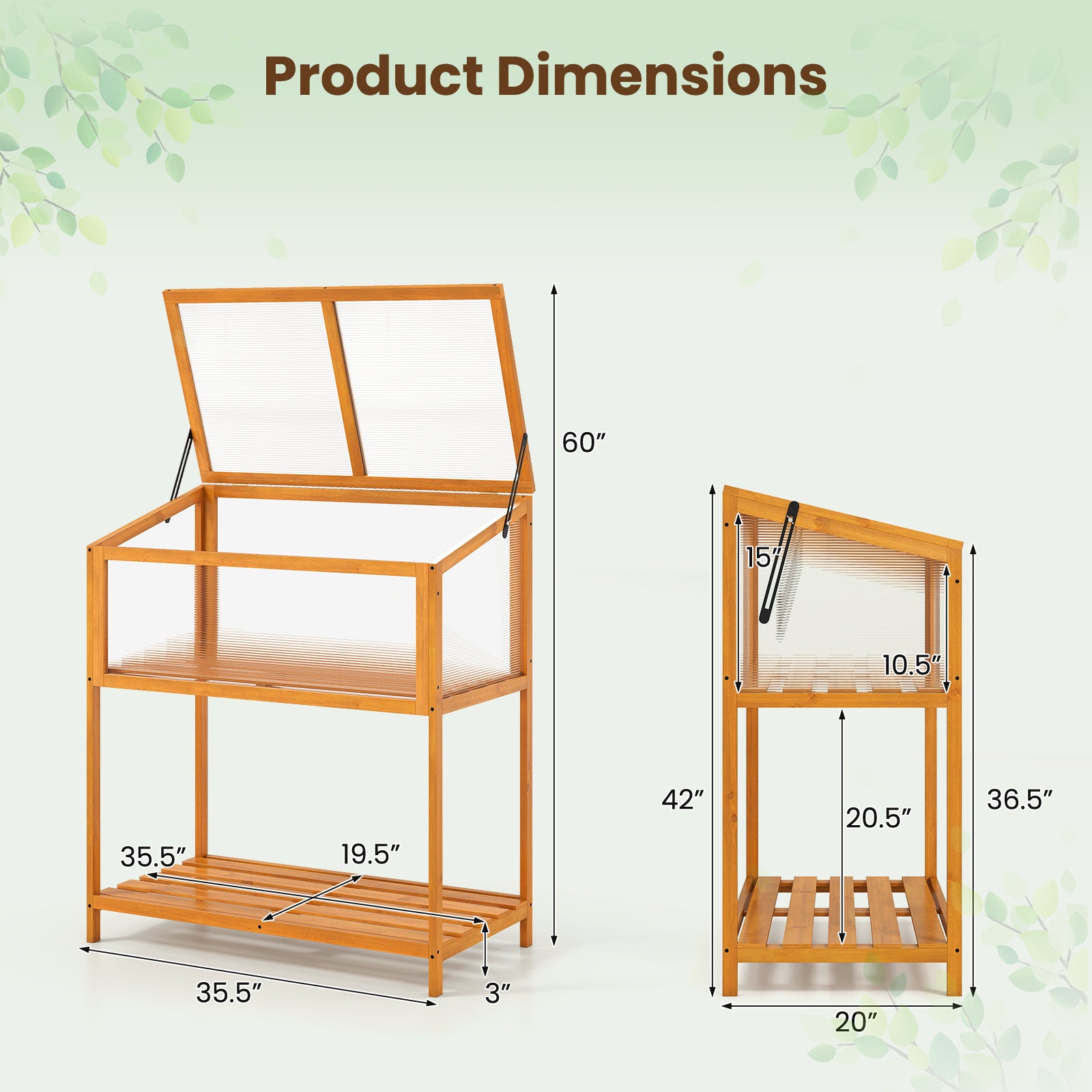Wood Cold Frame Greenhouse with Transparent Openable Roof and Slatted Storage Shelf, Orange Greenhouses at Gallery Canada