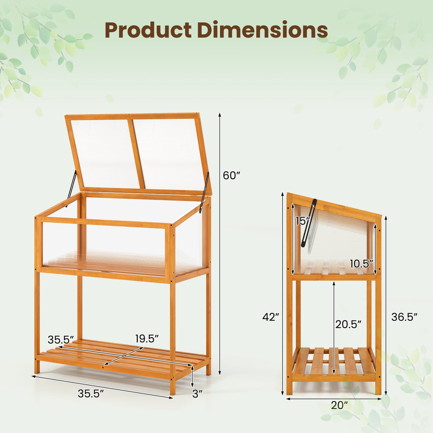 Wood Cold Frame Greenhouse with Transparent Openable Roof and Slatted Storage Shelf, Orange Greenhouses at Gallery Canada