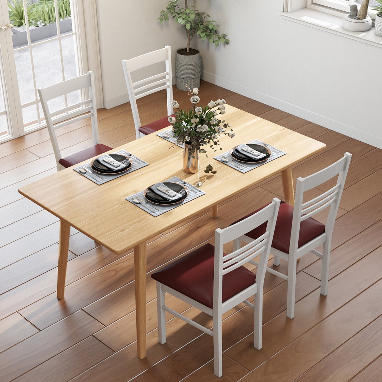 Wood Dining Chairs Set of 4 with Rubber Wood Frame, White Dining Chairs at Gallery Canada