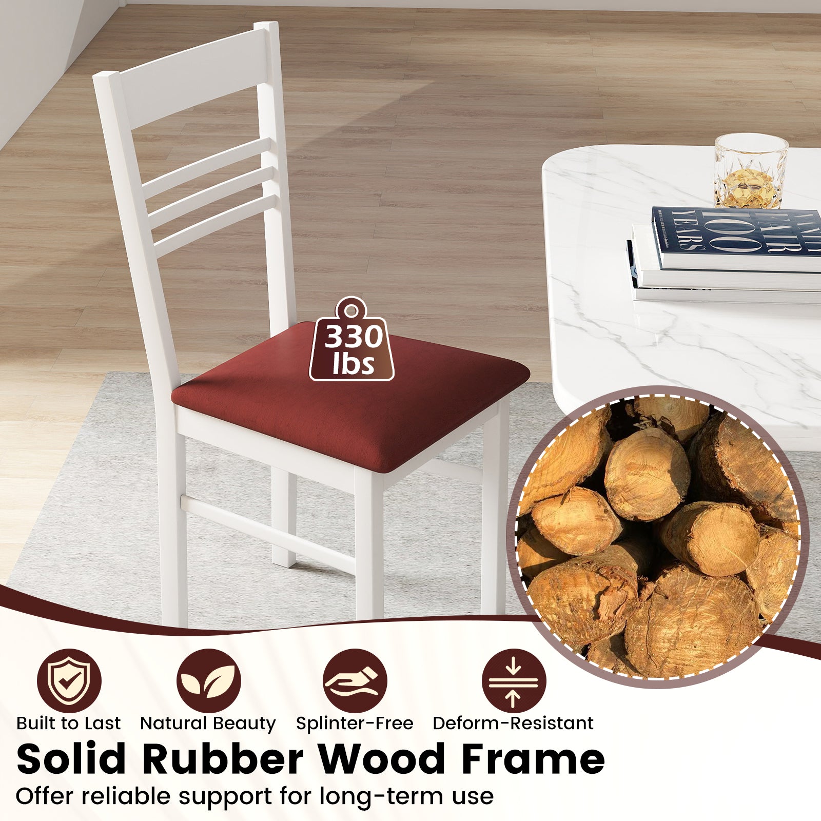 Wood Dining Chairs Set of 4 with Rubber Wood Frame, White Dining Chairs at Gallery Canada