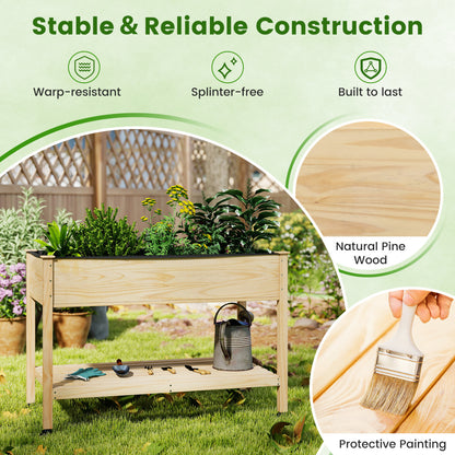 Wood Elevated Planter Bed With Lockable Wheels, Shelf, Liner, Natural Raised Garden Beds at Gallery Canada