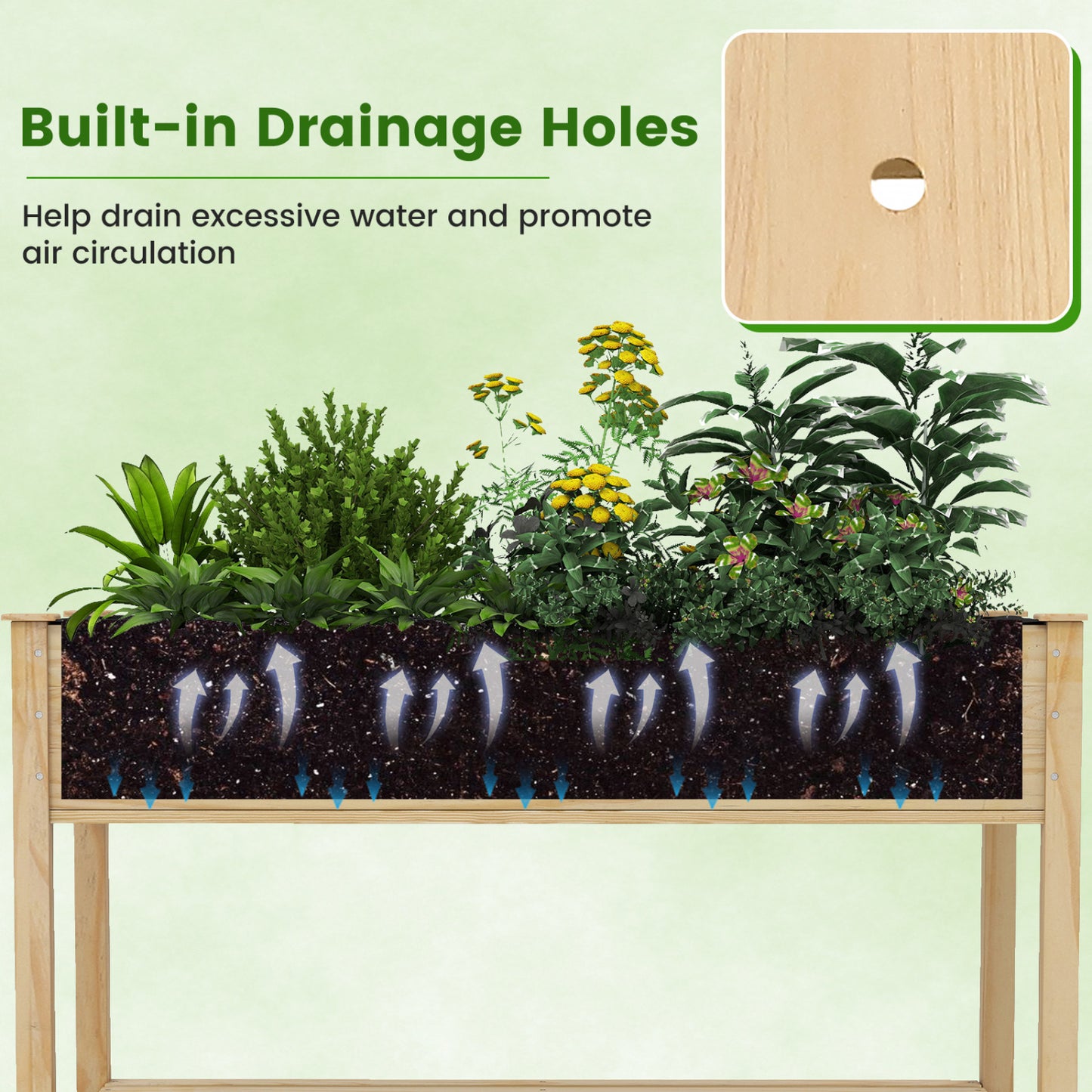 Wood Elevated Planter Bed With Lockable Wheels, Shelf, Liner, Natural Raised Garden Beds at Gallery Canada